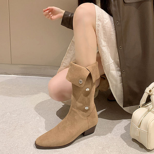 Lilia Snap Buttons Folded Suede Boots