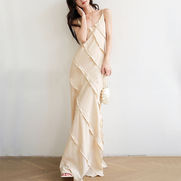 Maya Cream Ruffles Maxi Dress