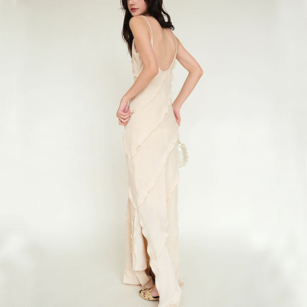 Maya Cream Ruffles Maxi Dress