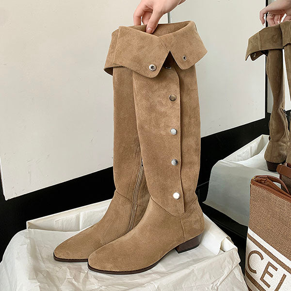 Lilia Snap Buttons Folded Suede Boots