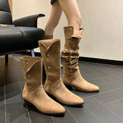 Lilia Snap Buttons Folded Suede Boots