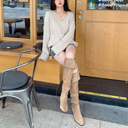 Lilia Snap Buttons Folded Suede Boots