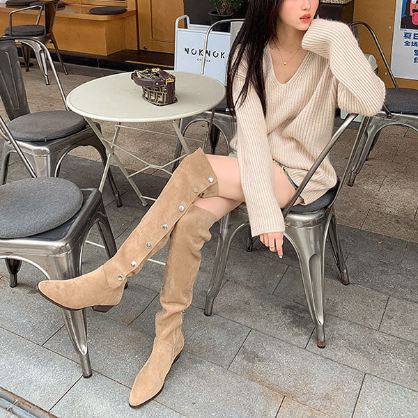 Lilia Snap Buttons Folded Suede Boots