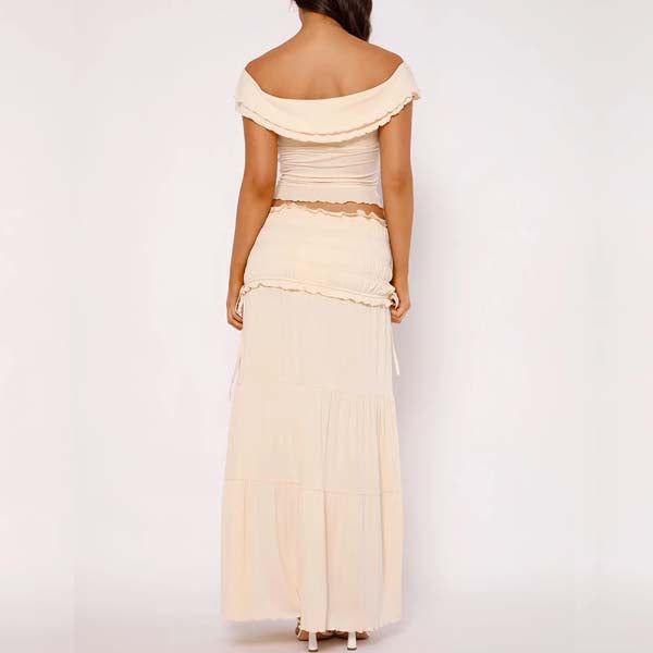 Kelinda Cream Ruffles Charm Top & Maxi Skirt