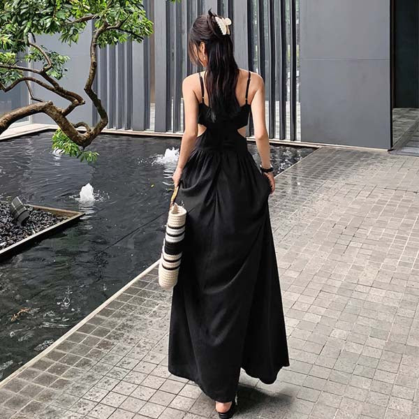 Kellie Black Cut Out Ruched Maxi Dress