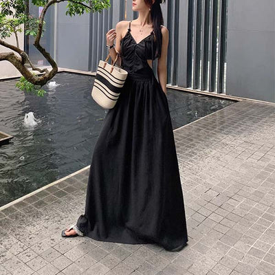 Kellie Black Cut Out Ruched Maxi Dress
