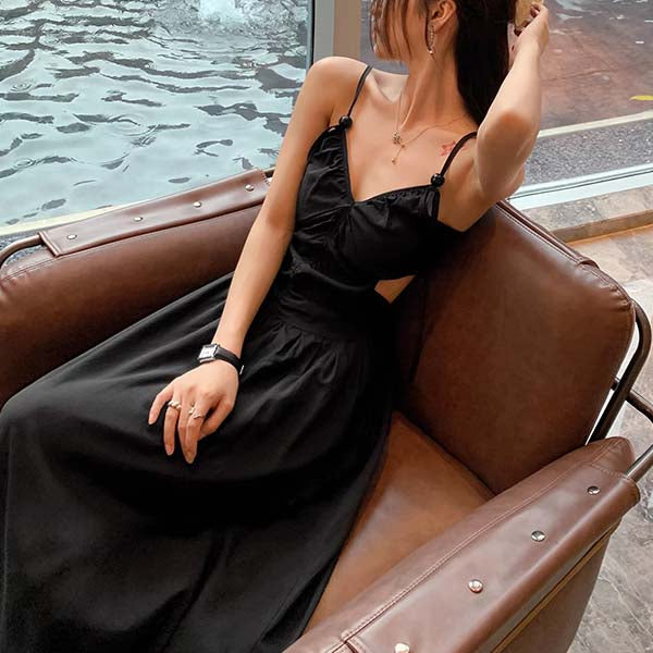 Kellie Black Cut Out Ruched Maxi Dress