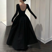 Adele Black Long Sleeves Low Back Flare Maxi Dress