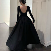 Adele Black Long Sleeves Low Back Flare Maxi Dress