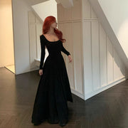 Adele Black Long Sleeves Low Back Flare Maxi Dress