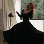 Adele Black Long Sleeves Low Back Flare Maxi Dress