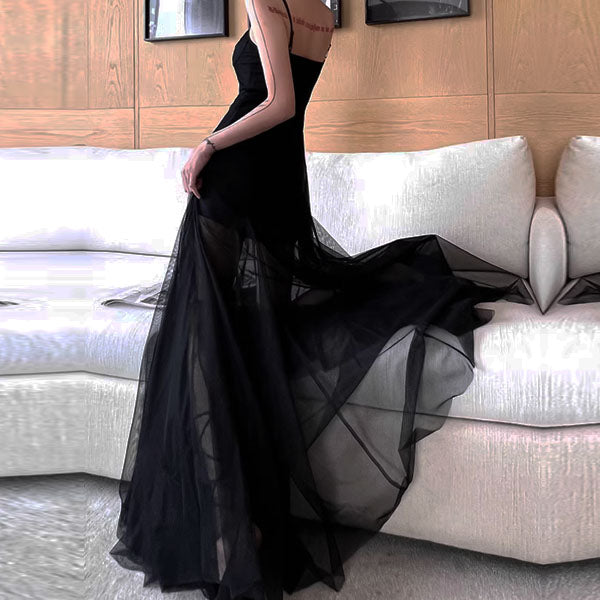 Callie Dark Romance Sheer Mesh Maxi Dress