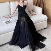 Callie Dark Romance Sheer Mesh Maxi Dress