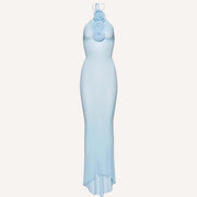 Iris Powder Blue Elegance Halter Fishtail Maxi Dress