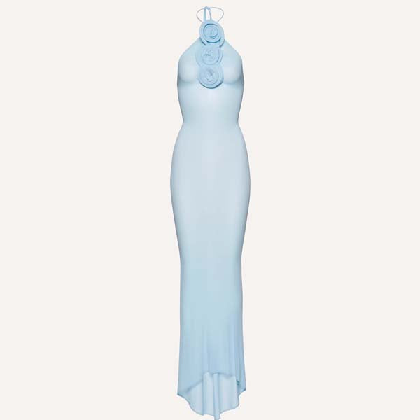 Iris Powder Blue Elegance Halter Fishtail Maxi Dress