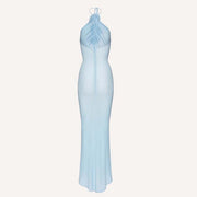 Iris Powder Blue Elegance Halter Fishtail Maxi Dress