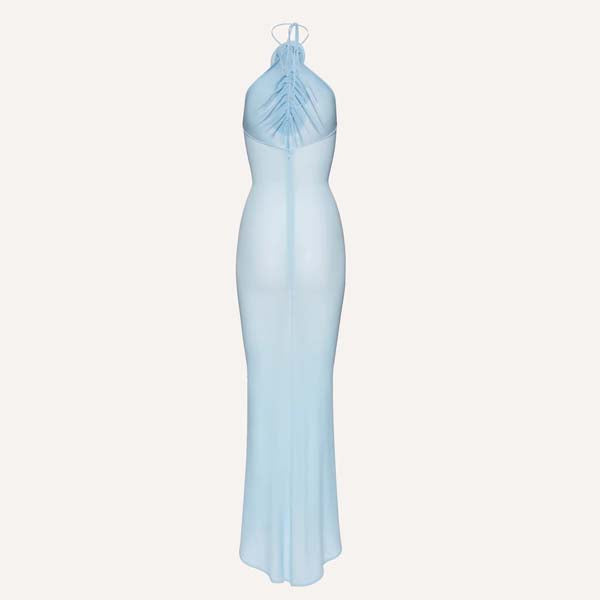 Iris Powder Blue Elegance Halter Fishtail Maxi Dress