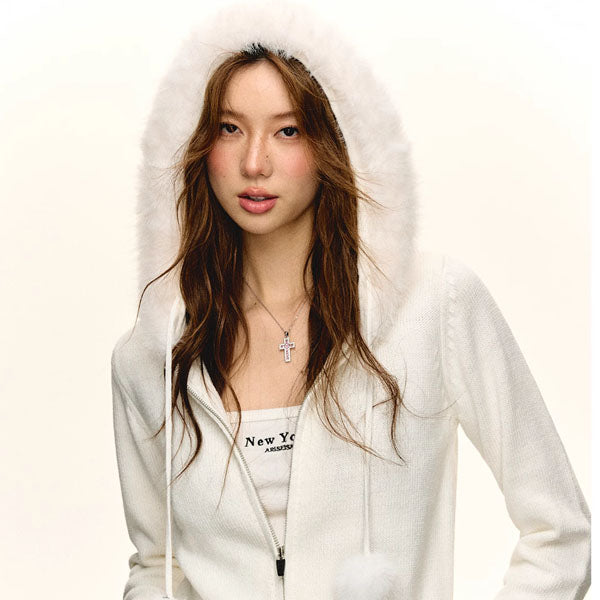 Elle Faux Fur Trimmed Knit Hoodie