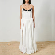 Tara White/Black Lace High Slit Eyelet Maxi Dress