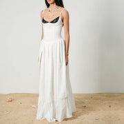 Tara White/Black Lace High Slit Eyelet Maxi Dress