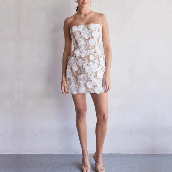 Isabelle Floral Embroidered Mini Strapless Dress