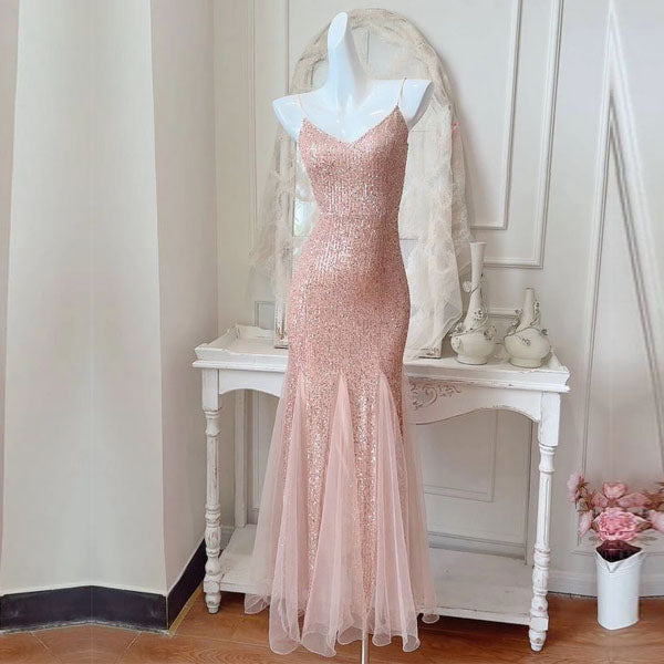 Aurora Radiance Rose Gold Sequin Mermaid Dress