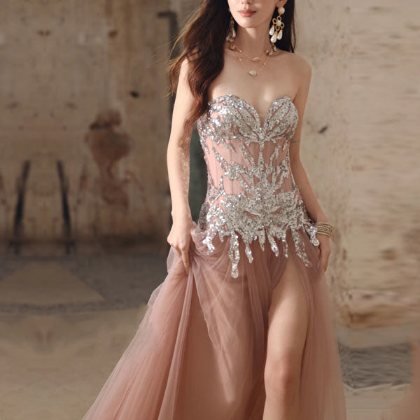 Selene Glow Blush Strapless Tulle Dress