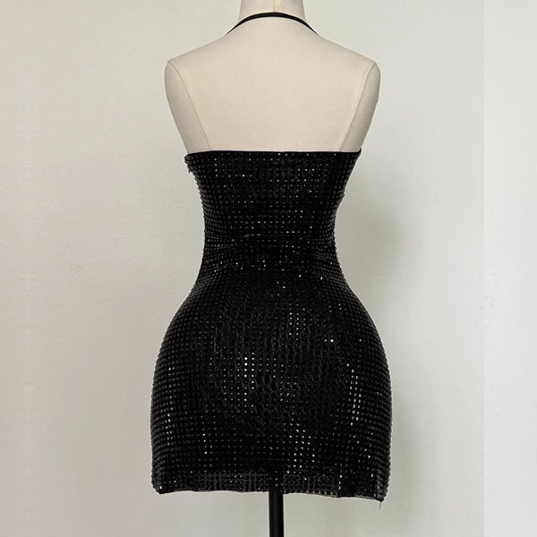 Zoey Sparkling Glitter Halter Mini Dress