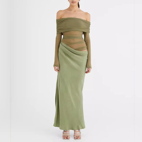 Thalia Ruched Off-Shoulder Drape Maxi Dress