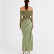 Thalia Ruched Off-Shoulder Drape Maxi Dress