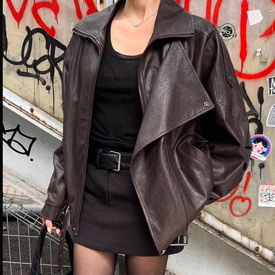 Collins Brown Street Style Oversize Leather Jacket