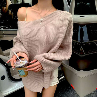 Camilia Off-Shoulder Asymmetrical Hem Knit Sweater