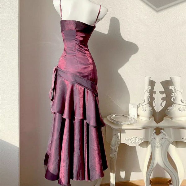 Pamela Dark Mauve Enchanting Ruffled Tiered Maxi Dress