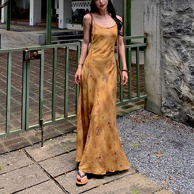 Ira Golden Butterfly Spaghetti Strap Maxi Dress