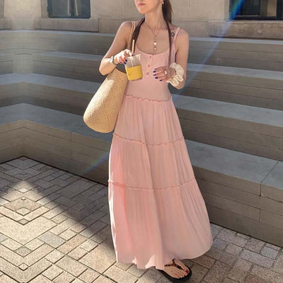 Lorranie Pink Tiered Maxi Dress