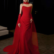 Kerina Elegant Scarlet Red Strapless Evening Dress