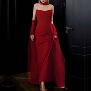 Kerina Elegant Scarlet Red Strapless Evening Dress