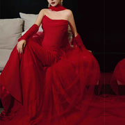 Kerina Elegant Scarlet Red Strapless Evening Dress