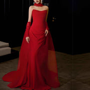 Kerina Elegant Scarlet Red Strapless Evening Dress