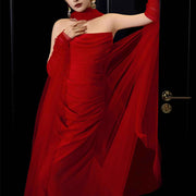 Kerina Elegant Scarlet Red Strapless Evening Dress