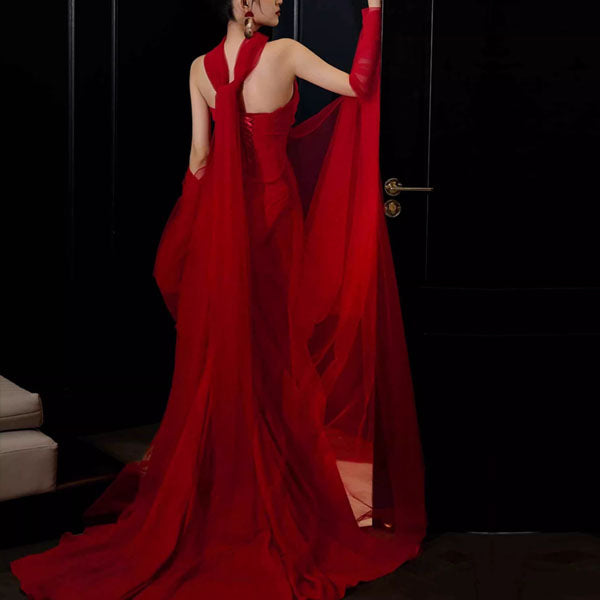 Kerina Elegant Scarlet Red Strapless Evening Dress