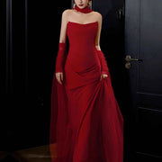 Kerina Elegant Scarlet Red Strapless Evening Dress