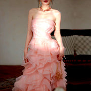 Rosalie Baby Pink Strapless Rose Tiered Gown