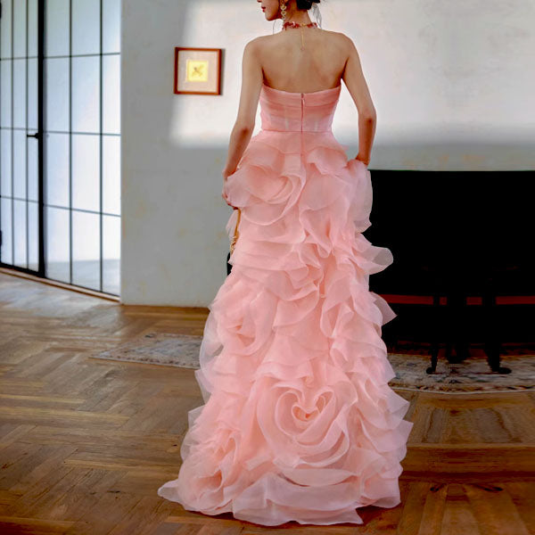 Rosalie Baby Pink Strapless Rose Tiered Gown