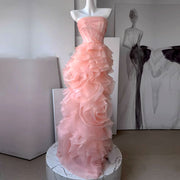 Rosalie Baby Pink Strapless Rose Tiered Gown