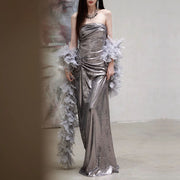 Elysian Radiance Silver Sequin Strapless Evening Dress