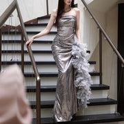 Elysian Radiance Silver Sequin Strapless Evening Dress