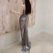 Elysian Radiance Silver Sequin Strapless Evening Dress