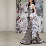 Elysian Radiance Silver Sequin Strapless Evening Dress