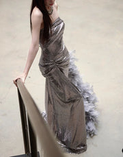 Elysian Radiance Silver Sequin Strapless Evening Dress